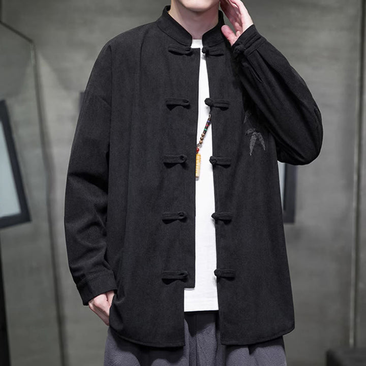 Chaqueta de pana de algodón de manga larga para hombre con bordado chino de bambú y Buddha Stones de primavera. - image 33