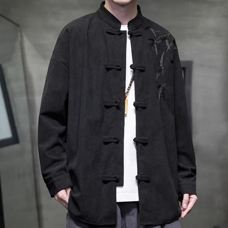 Chaqueta de pana de algodón de manga larga para hombre con bordado chino de bambú y Buddha Stones de primavera. - image 32