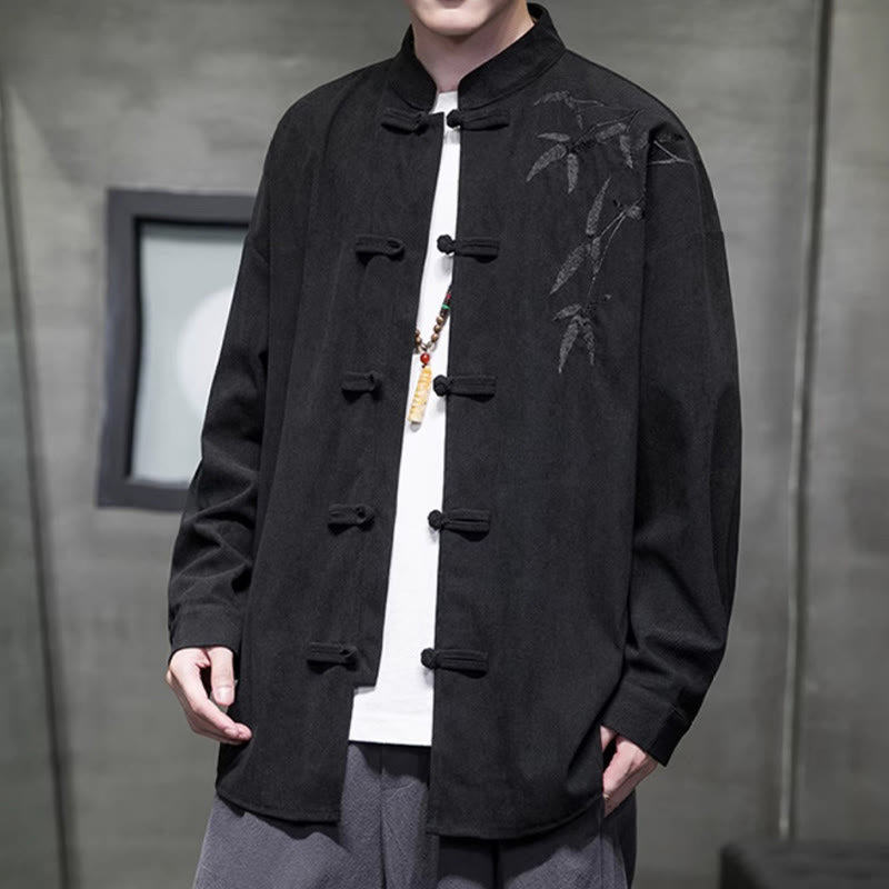 Chaqueta de pana de algodón de manga larga con botones de rana para hombre, bordada con Buddha Stones, estilo chino, de bambú, primavera - image 29