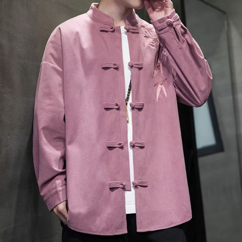 Chaqueta de pana de algodón de manga larga para hombre con bordado chino de bambú y Buddha Stones de primavera. - image 22