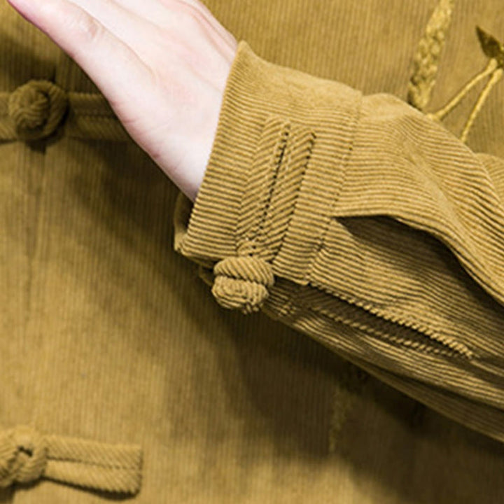 Chaqueta de pana de algodón de manga larga para hombre con bordado chino de bambú y Buddha Stones de primavera. - image 17