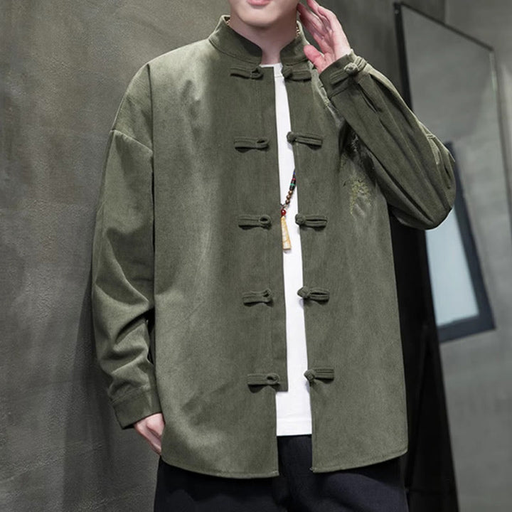 Chaqueta de pana de algodón de manga larga para hombre con bordado chino de bambú y Buddha Stones de primavera. - image 6