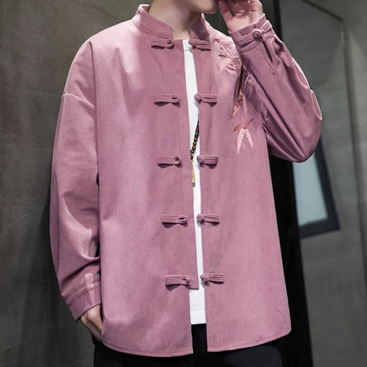 Chaqueta de pana de algodón de manga larga con botones de rana para hombre, bordada con Buddha Stones, estilo chino, de bambú, primavera - image 22