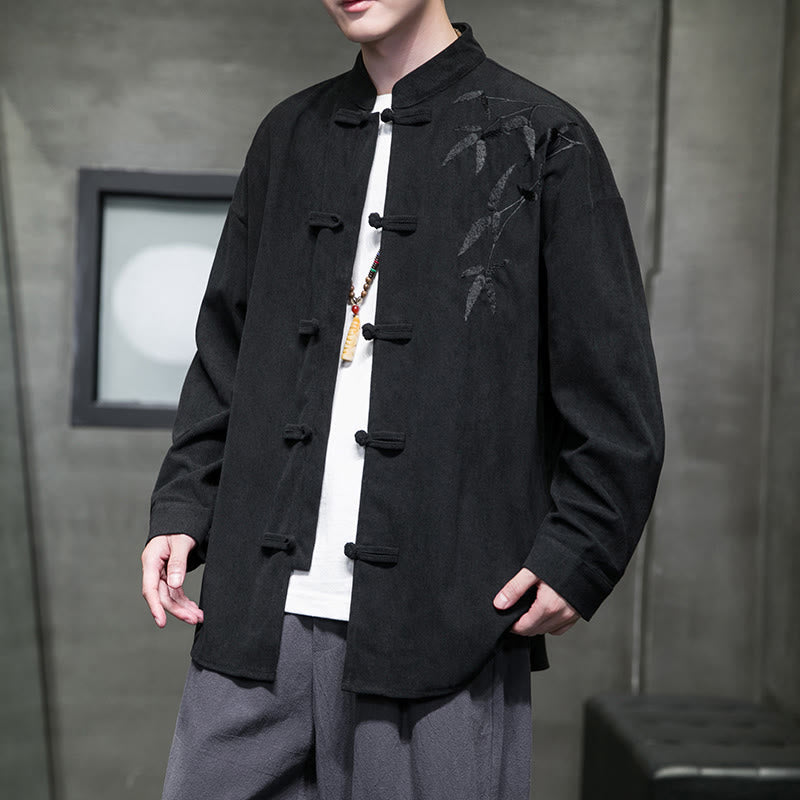 Chaqueta de pana de algodón de manga larga para hombre con bordado chino de bambú y Buddha Stones de primavera. - Negro - US/UK/AU48，EU58(5XL) - image 28