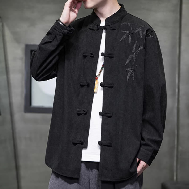 Chaqueta de pana de algodón de manga larga para hombre con bordado chino de bambú y Buddha Stones de primavera. - image 30