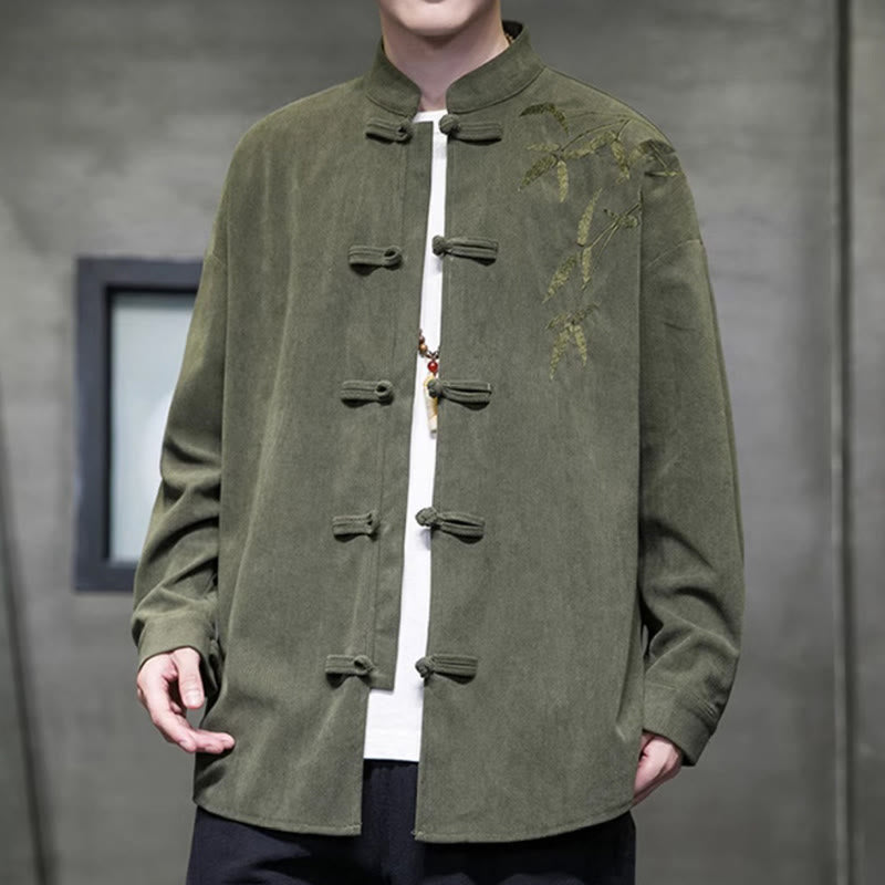 Chaqueta de pana de algodón de manga larga para hombre con bordado chino de bambú y Buddha Stones de primavera. - image 3