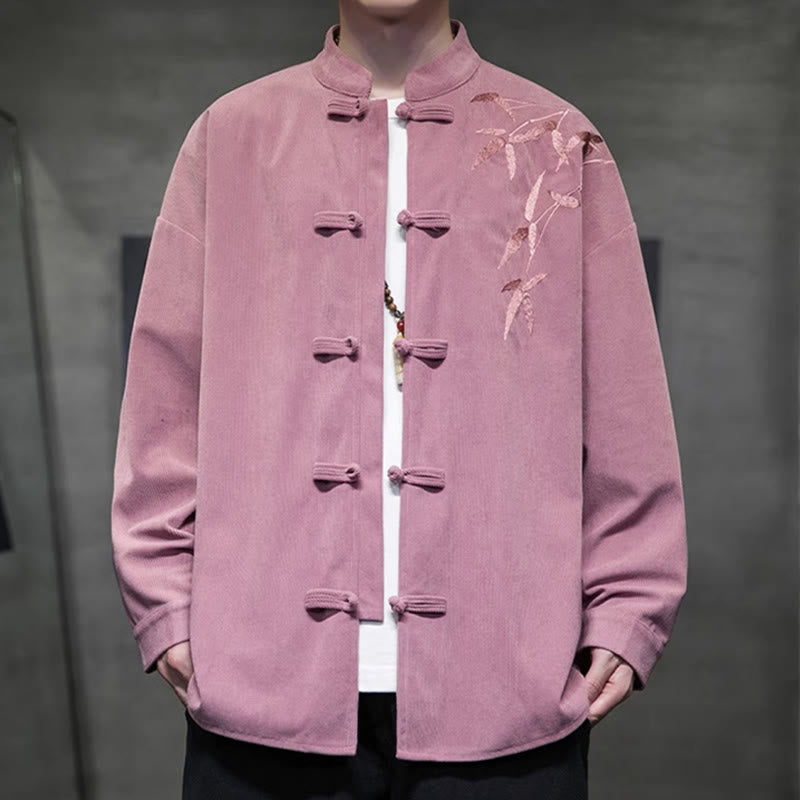 Chaqueta de pana de algodón de manga larga para hombre con bordado chino de bambú y Buddha Stones de primavera. - image 19