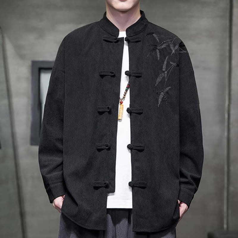 Chaqueta de pana de algodón de manga larga con botones de rana para hombre, bordada con Buddha Stones, estilo chino, de bambú, primavera - image 31