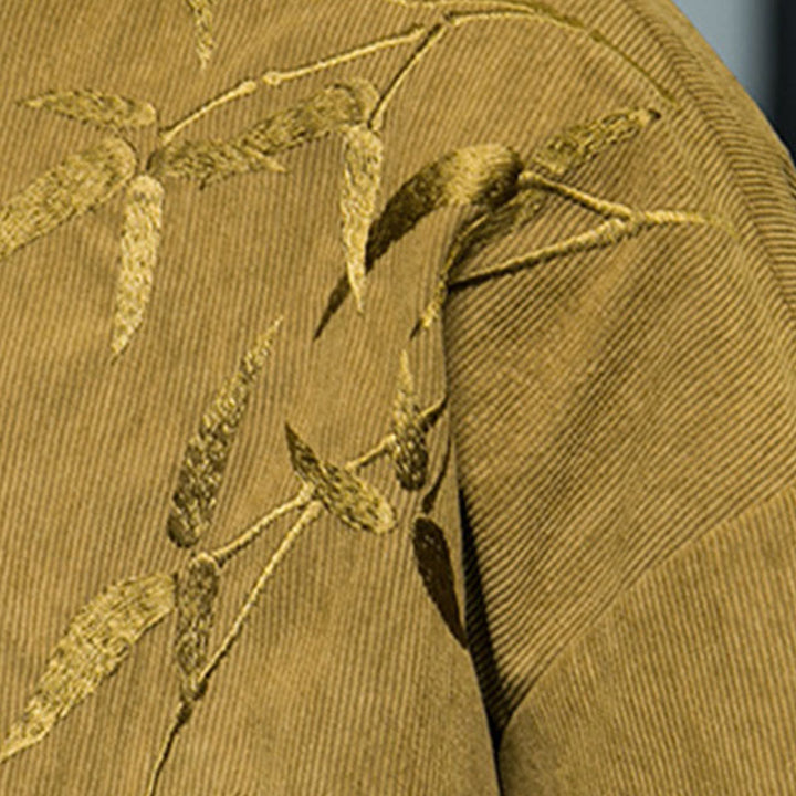 Chaqueta de pana de algodón de manga larga para hombre con bordado chino de bambú y Buddha Stones de primavera. - image 16