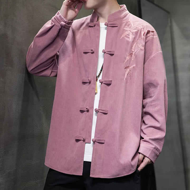 Chaqueta de pana de algodón de manga larga para hombre con bordado chino de bambú y Buddha Stones de primavera. - image 26