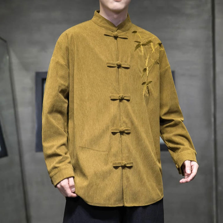 Chaqueta de pana de algodón de manga larga con botones de rana para hombre, bordada con Buddha Stones, estilo chino, de bambú, primavera - image 14