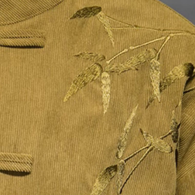 Chaqueta de pana de algodón de manga larga con botones de rana para hombre, bordada con Buddha Stones, estilo chino, de bambú, primavera - image 15