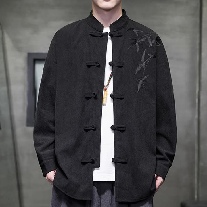 Chaqueta de pana de algodón de manga larga para hombre con bordado chino de bambú y Buddha Stones de primavera. - image 31