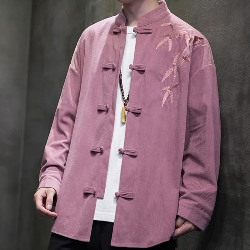 Chaqueta de pana de algodón de manga larga para hombre con bordado chino de bambú y Buddha Stones de primavera. - image 25