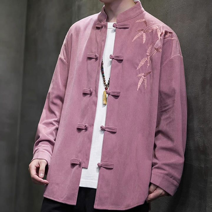 Chaqueta de pana de algodón de manga larga para hombre con bordado chino de bambú y Buddha Stones de primavera. - image 25