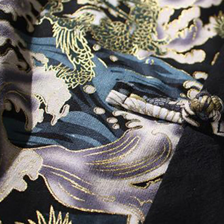 Chaqueta de algodón de manga larga para hombre con estampado de Buddha Stones, patrón de dragón en contraste de color y botones de rana. - image 18