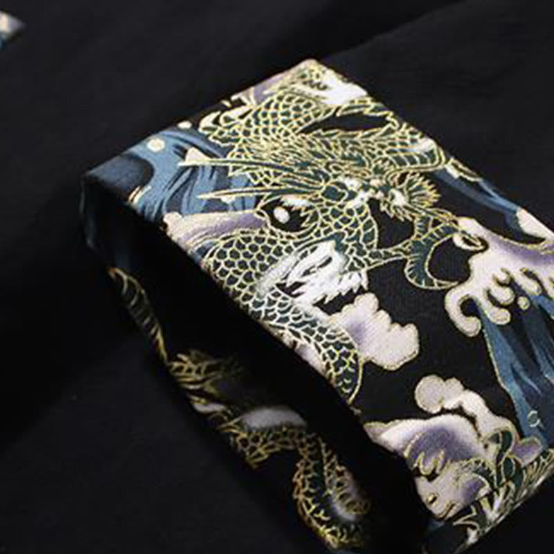 Chaqueta de algodón de manga larga para hombre con estampado de Buddha Stones, patrón de dragón en contraste de color y botones de rana. - image 19