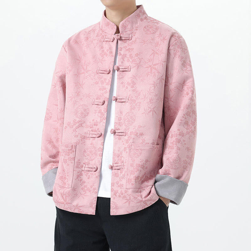 Chaqueta de algodón para hombre de manga larga con botones de bambú y estampado jacquard de otoño con Buddha Stones y bolsillos - image 12