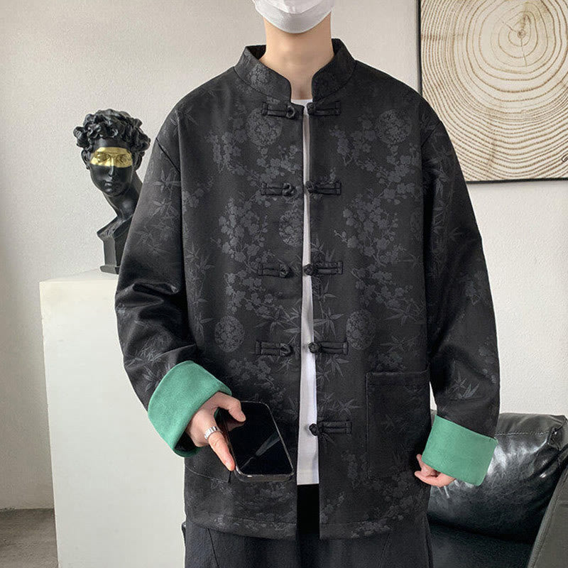 Chaqueta de algodón para hombre de manga larga con botones de bambú y estampado jacquard de otoño con Buddha Stones y bolsillos - image 6