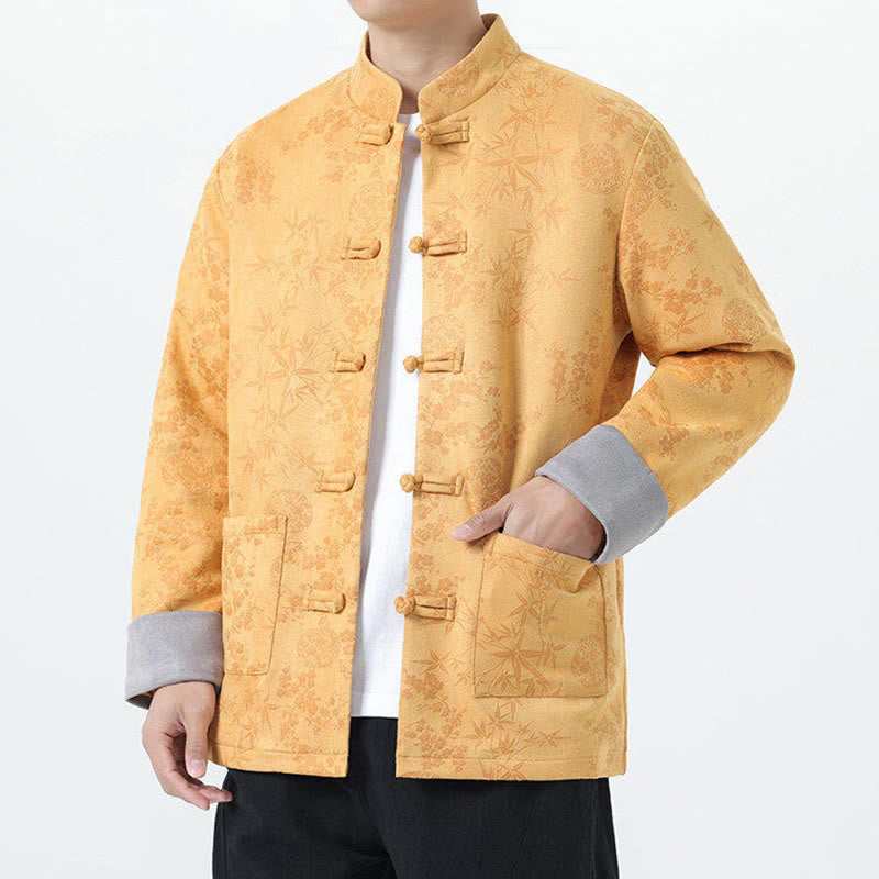 Chaqueta de algodón para hombre de manga larga con botones de bambú y estampado jacquard de otoño con Buddha Stones y bolsillos - image 3