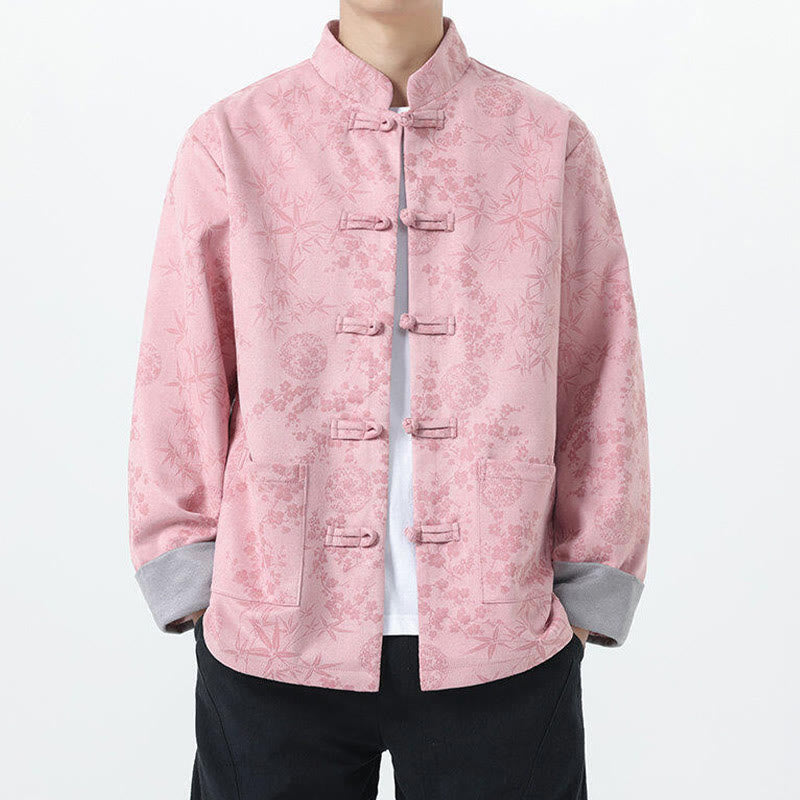 Chaqueta de algodón para hombre de manga larga con botones de bambú y estampado jacquard de otoño con Buddha Stones y bolsillos - image 11
