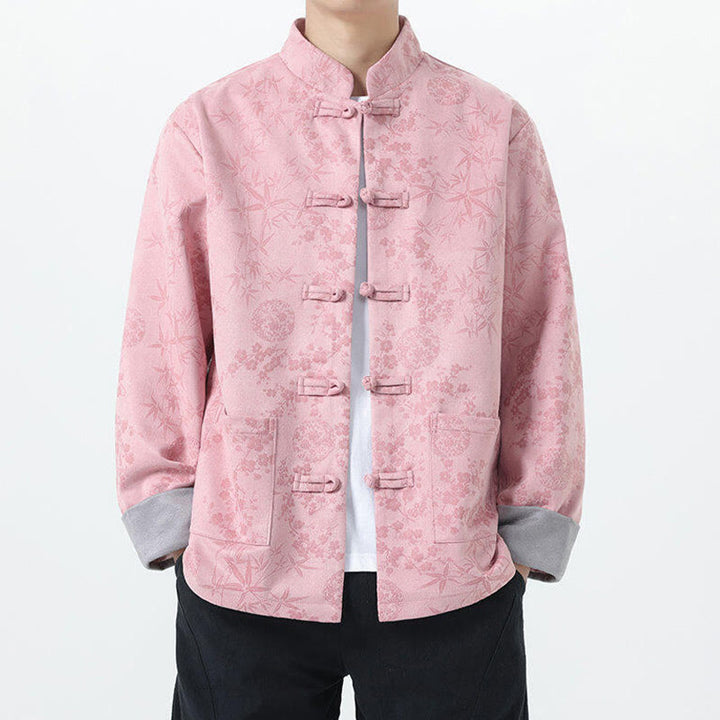 Chaqueta de algodón para hombre de manga larga con botones de bambú y estampado jacquard de otoño con Buddha Stones y bolsillos - image 11