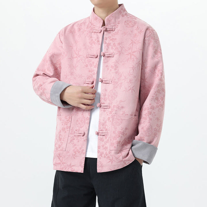 Chaqueta de algodón para hombre de manga larga con botones de bambú y estampado jacquard de otoño con Buddha Stones y bolsillos - image 10