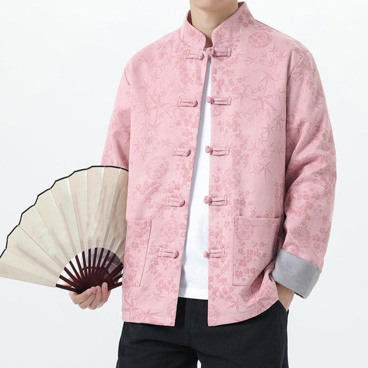 Chaqueta de algodón para hombre de manga larga con botones de bambú y estampado jacquard de otoño con Buddha Stones y bolsillos - image 14