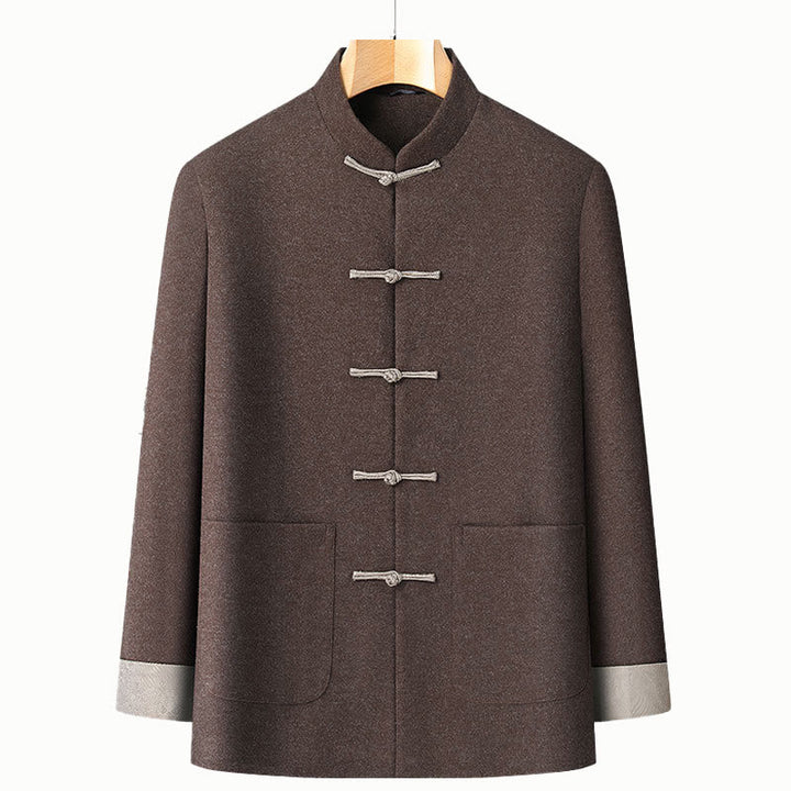 Chaqueta de traje de algodón Tang de manga larga con botones de rana, color liso, para hombre, de Buddha Stones, ideal para otoño, con bolsillos. - Tierra de siena - US/UK/AU42, EU52 (3XL) - image 2