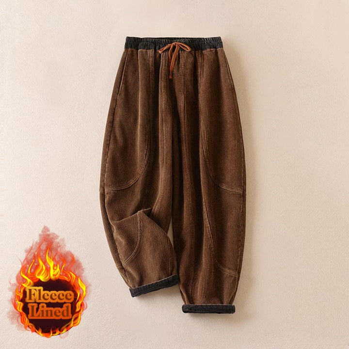 Pantalones Buddha Stones de pana de algodón con contraste de colores y forro polar térmico para mujer con bolsillos - image 15