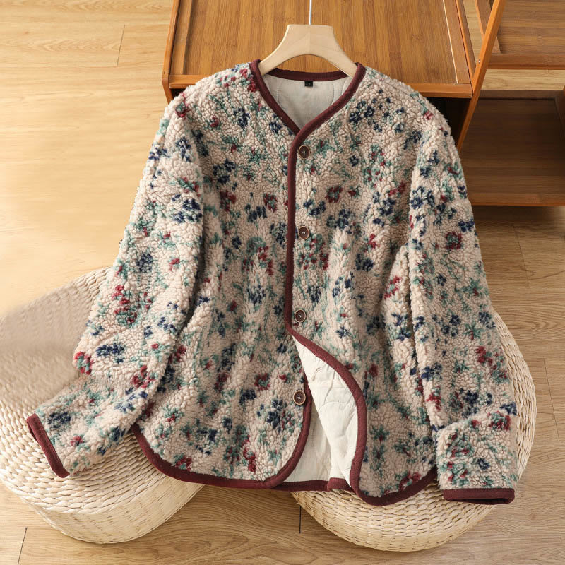 Chaqueta térmica de manga larga con botones y estampado floral para mujer de Buddha Stones , confeccionada en algodón. Incluye bolsillos. - Trigo - US14，UK/AU18，EU46 (2XL) - image 0