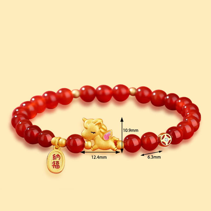 Pulsera de plata de ley 925 con Buddha Stones, ágata roja, año del caballo, para la suerte, la fortuna y la confianza. - image 3