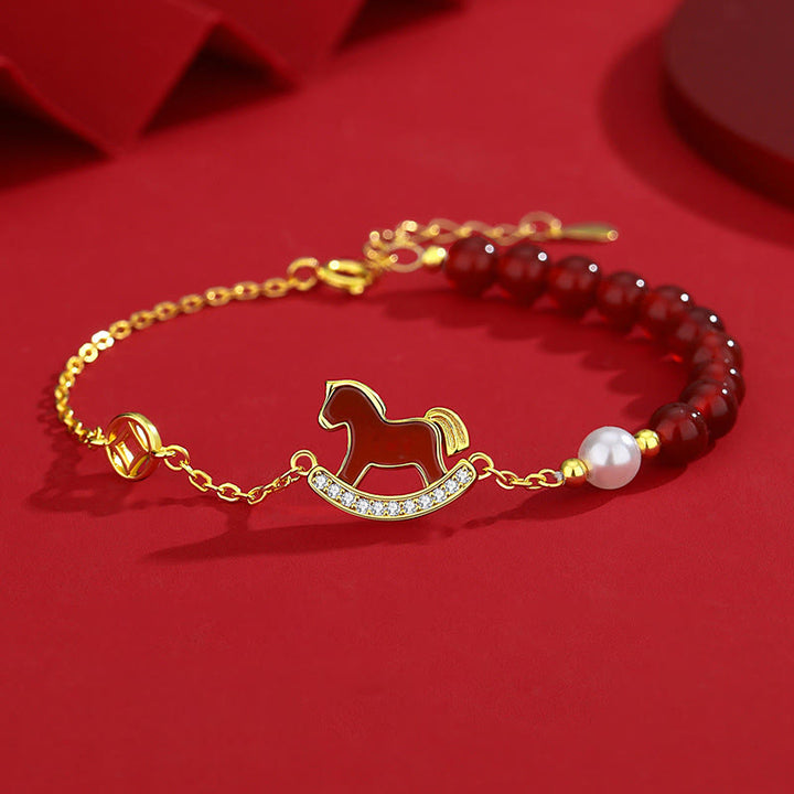 Pulsera de plata de ley 925 con dije de ágata roja del Año del Caballo y dije de Buddha Stones Calm Chain. - Pulsera de caballo de ágata roja - image 0