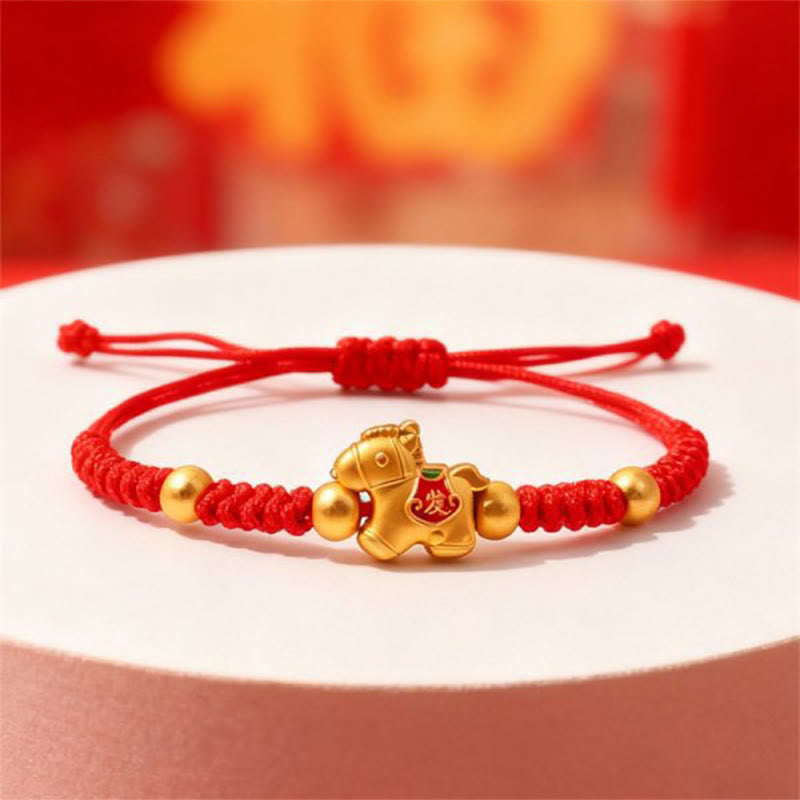Pulsera de la Fuerza con Hilo Rojo y Buddha Stones del Zodiaco Chino Año del Caballo - Cordón rojo (Circunferencia de la muñeca: 12-22 cm) - image 0