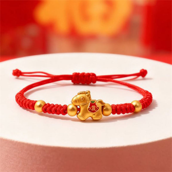 Pulsera de la Fuerza con Hilo Rojo y Buddha Stones del Zodiaco Chino Año del Caballo - Cordón rojo (Circunferencia de la muñeca: 12-22 cm) - image 0