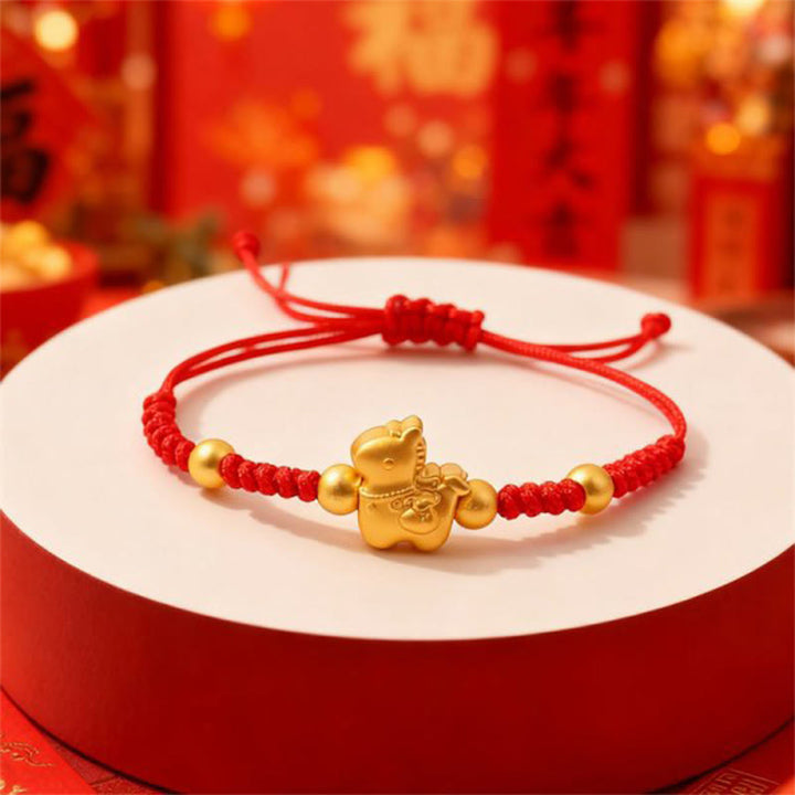 Pulsera protectora de hilo rojo trenzado del año del caballo del zodiaco chino con Buddha Stones - Cordón rojo (Circunferencia de la muñeca: 12-22 cm) - image 0
