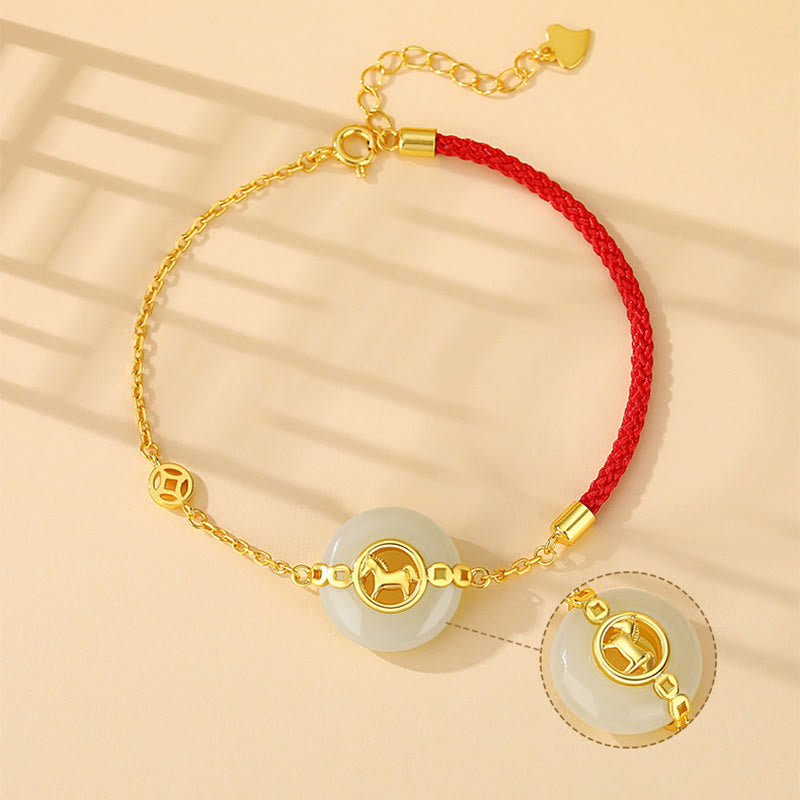 Pulsera de hilo rojo con hebilla de jade Hetian y Buddha Stones en plata de ley 925, año del caballo. - image 2