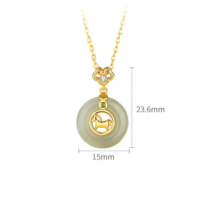 Collar con colgante de la suerte, hebilla de jade Hetian, con Buddha Stones , plata de ley 925 y diseño del Año del Caballo. Incluye broche de la paz. - image 6