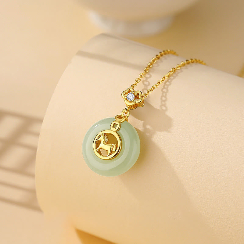 Collar con colgante de la suerte, hebilla de jade Hetian, con Buddha Stones , plata de ley 925 y diseño del Año del Caballo. Incluye broche de la paz. - image 1