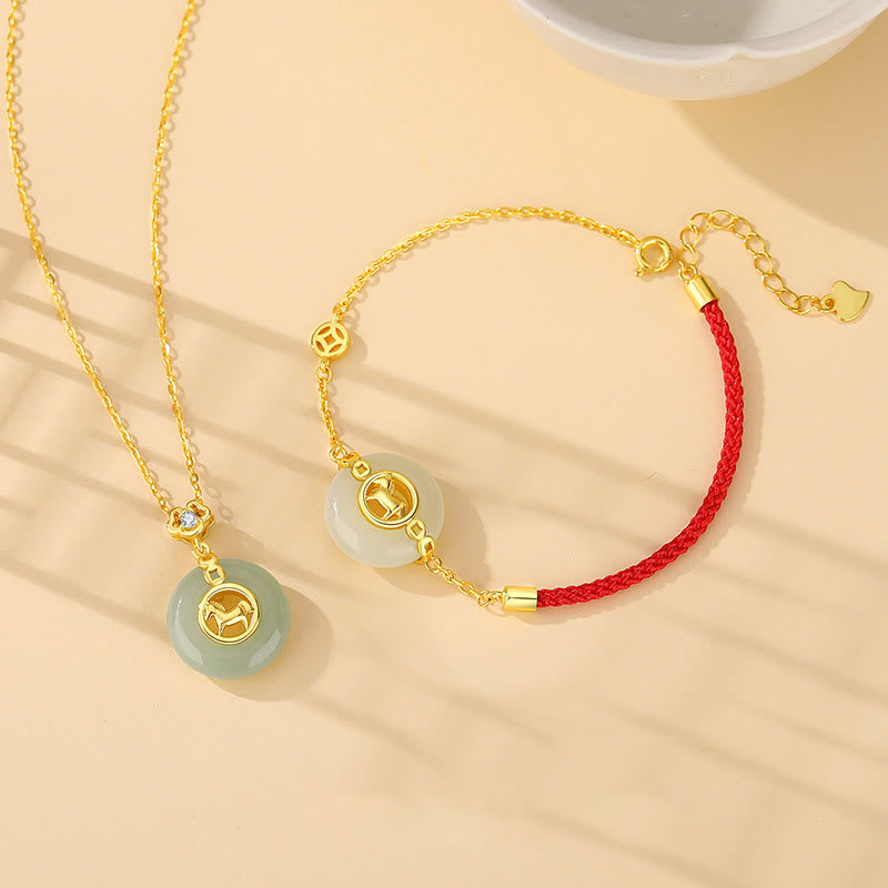 Collar con colgante de la suerte, hebilla de jade Hetian, con Buddha Stones , plata de ley 925 y diseño del Año del Caballo. Incluye broche de la paz. - image 16