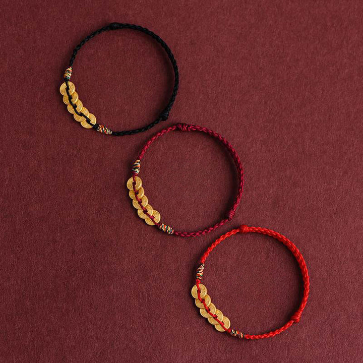 Pulsera tobillera protectora con diseño de cinco monedas de cobre y Buddha Stones, con cordón trenzado. - image 14