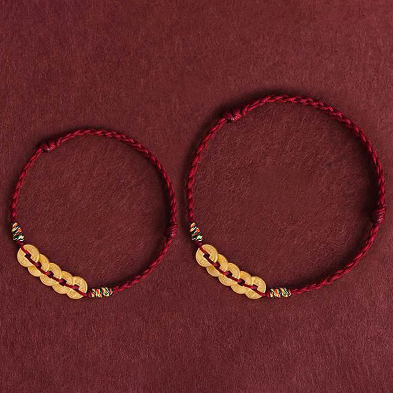 Pulsera tobillera protectora con diseño de cinco monedas de cobre y Buddha Stones, con cordón trenzado. - image 12