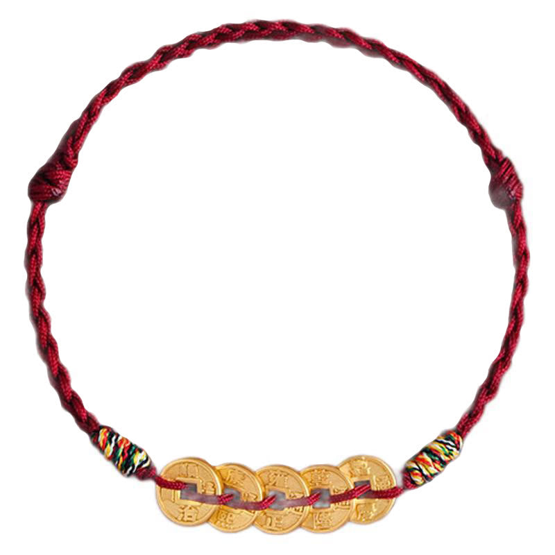 Pulsera tobillera protectora con diseño de cinco monedas de cobre y Buddha Stones, con cordón trenzado. - image 13