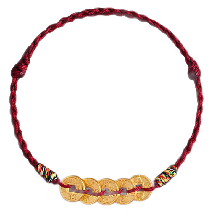 Pulsera tobillera protectora con diseño de cinco monedas de cobre y Buddha Stones, con cordón trenzado. - image 13