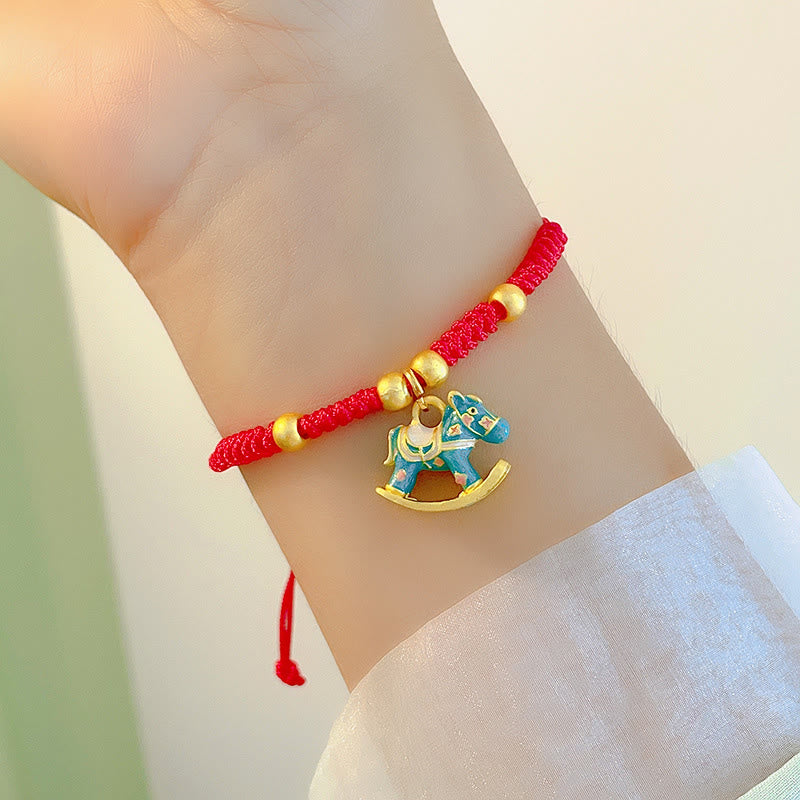 Pulsera de la suerte de cobre con hilo rojo y Buddha Stones del zodiaco chino del Año del Caballo - Caballo verde (Circunferencia de la muñeca: 10-18 cm) - image 0