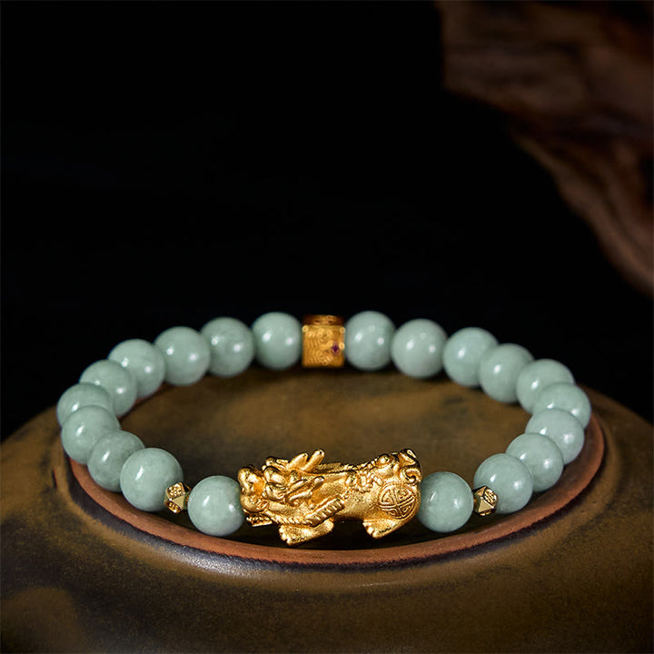Pulsera de Buddha Stones y jade para la suerte y la prosperidad - Jade de 8 mm (Circunferencia de la muñeca: 14-16 cm) - image 0