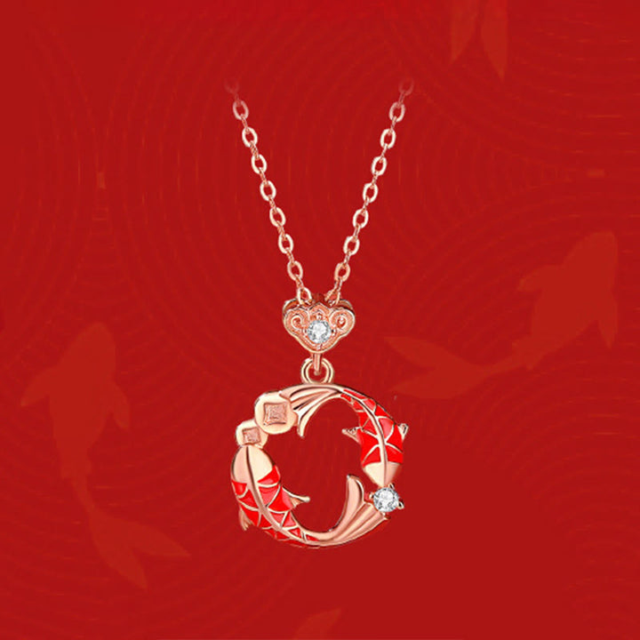 Collar con colgante de doble pez koi de Buddha Stones , plata de ley 925 chapada en oro de 18k. - image 1