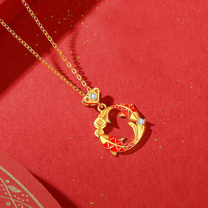 Collar con colgante de doble pez koi de Buddha Stones , plata de ley 925 chapada en oro de 18k. - Collar de peces koi dorado - image 3