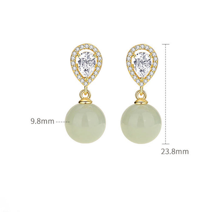 Pendientes de la prosperidad con cuentas de jade Hetian y diseño de gota de agua en plata de ley 925 con Buddha Stones - image 4