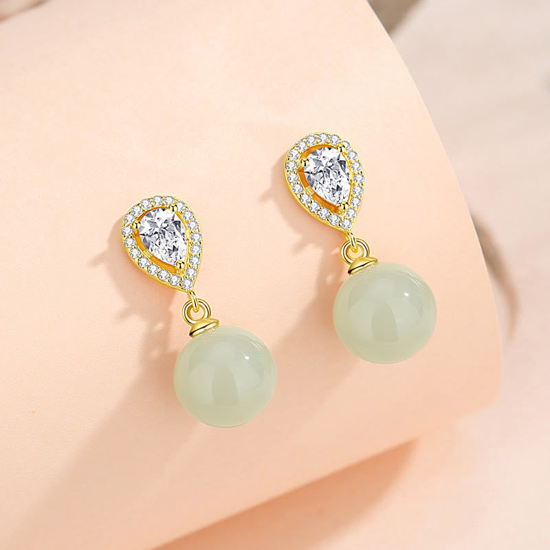 Pendientes de la prosperidad con cuentas de jade Hetian y diseño de gota de agua en plata de ley 925 con Buddha Stones - Jade Hetian en plata de ley 925 - image 1